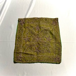 Green Beaded Boho Indian Cushion Cover